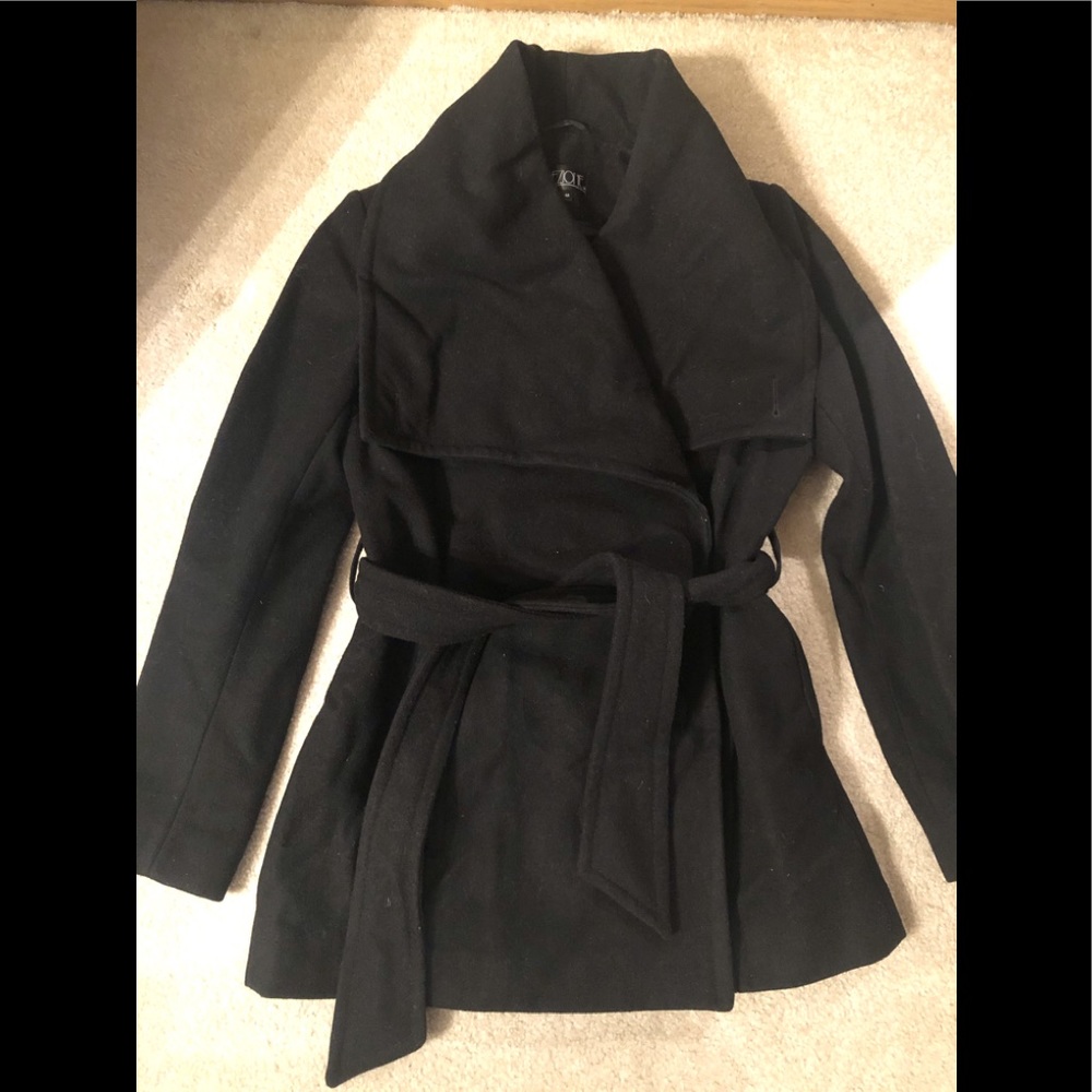 Black Envelope Collar Wool Coat Medium